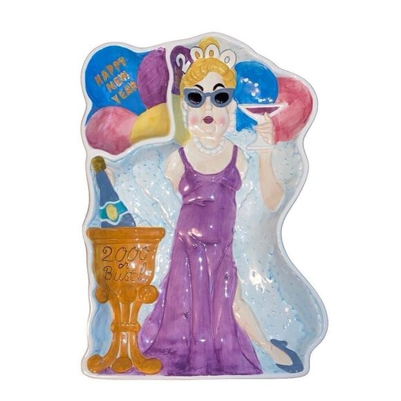 Vtg Y2K 2000 Boston Warehouse Limited Edition Happy New Year Chip Dip Platter - Picture 1 of 6